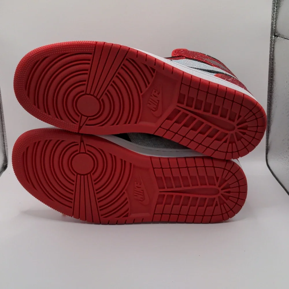 New Custom Crystal Iced Sneakers Red/White/Black Unbranded Bedazzled Sz 6 - Picture 7 of 16